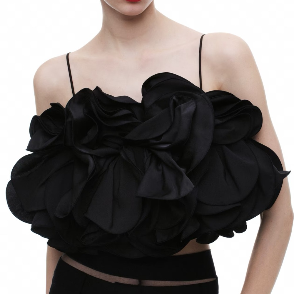 Ruffle satin bustier top med